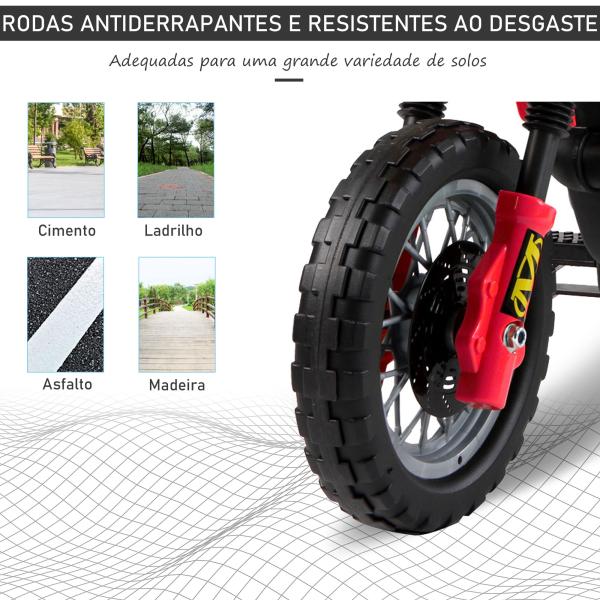 Mota Elétrica para Crianças Bateria 6V para Crianças acima de 3 Anos com Rodas de Apoio 102x53x66 cm Vermelho e Preto