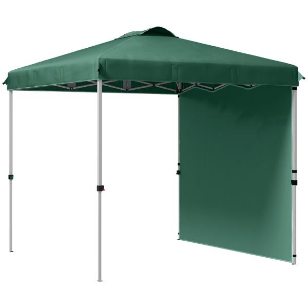 Tenda Dobrável 2,5x2,5 m Tenda de Jardim com 1 Parede Lateral Altura Ajustável para Campismo Festas Verde