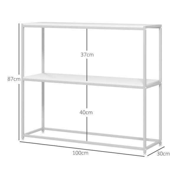 Mesa Consola de Entrada Mesa de Entrada com Estante Aberto e Estrutura de Aço Anti - tombo para Sala 100x30x87 cm Branco
