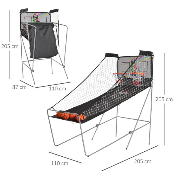 Conjunto de tabelas de Basquetebol Dobráveis e Portáteis de aço Cor Preto e Branco 205x110x205 cm