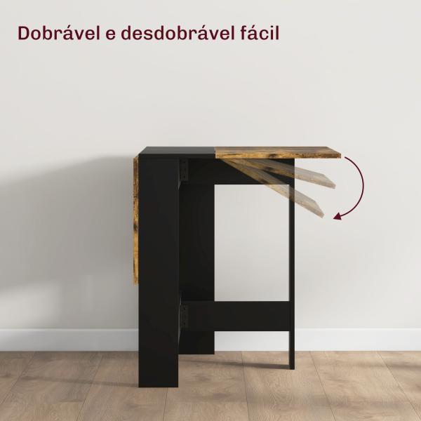Mesa Dobrável de Jantar Mesa de Cozinha com Abas Rebatíveis para Espaços Pequenos 103x76x73,5 cm Preto e Castanho Rústico