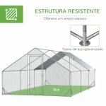 Galinheiro de Exterior Grande 3x6x2m Gaiola para 12 - 18 Galinhas de Aço Galvanizado com Teto de PE e Fechadura para Coelhos Prata