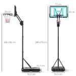 Tabela de Basquetebol Ajustável de 146 - 236 cm Portátil com Rodas e Base Preenchível com Água ou Areia 71x45x146 - 236 cm Preto