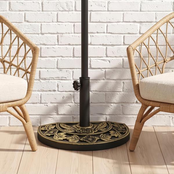 Base para Chapéu de Sol de Resina em Forma Semicircular para Mastros de Ø3,8 cm e Ø4,8 cm Peso 9 kg 50x31x32 cm Bronze