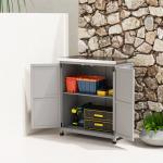 Armário de Exterior em Madeira com Tampo de Aço Galvanizado Prateleira 2 Portas para Armazenamento de Ferramentas 79x43x92 cm Cinza