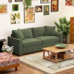 Sofá de 3 Lugares Sofá Sala de Estar 212x80x88 cm Estofado em Veludo Canelado com 2 Almofadas Desenho Moderno Verde