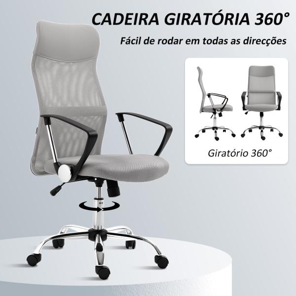 Cadeira de Escritório de Tecido de Malha Encosto para a Cabeça de PU Mecanismo de Inclinação 63x65x109 - 119 cm Cinza