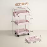 Carrinho Auxiliar com Rodas de 3 Níveis com Cestos Extraíveis Suporte para Toalhas e Estrutura de Metal 42x42,5x76 cm Rosa