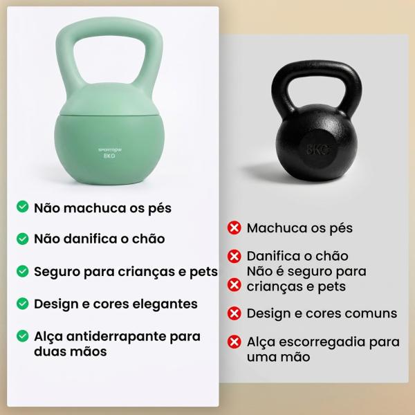 Kettlebell de 8 kg Pesa Russa Preenchida de Areia Metálica e Alça Antiderrapante para Treino em Casa Ginásio 19x19x28 cm Verde