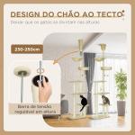 Arranhador para Gatos do Solo ao Teto de 230 - 250 cm com Altura Ajustável Múltiplas Plataformas Rede Bolas Suspensas Bege