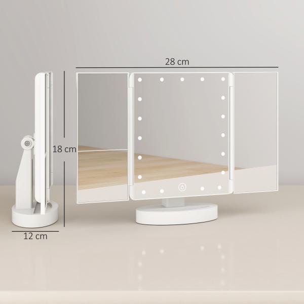 Espelho de Maquilhagem com Luz com Aumento 1x/2x/3x Rotação Livre de 180° 21 Luzes LED 28x12x18 cm Branco