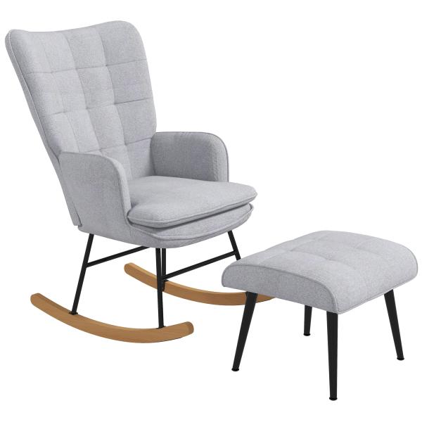 Poltrona Baloiço com Apoio para os Pés Poltrona Relax com Almofada Acolchoada e Anti - Tombo 64x89x90 cm Cinzento