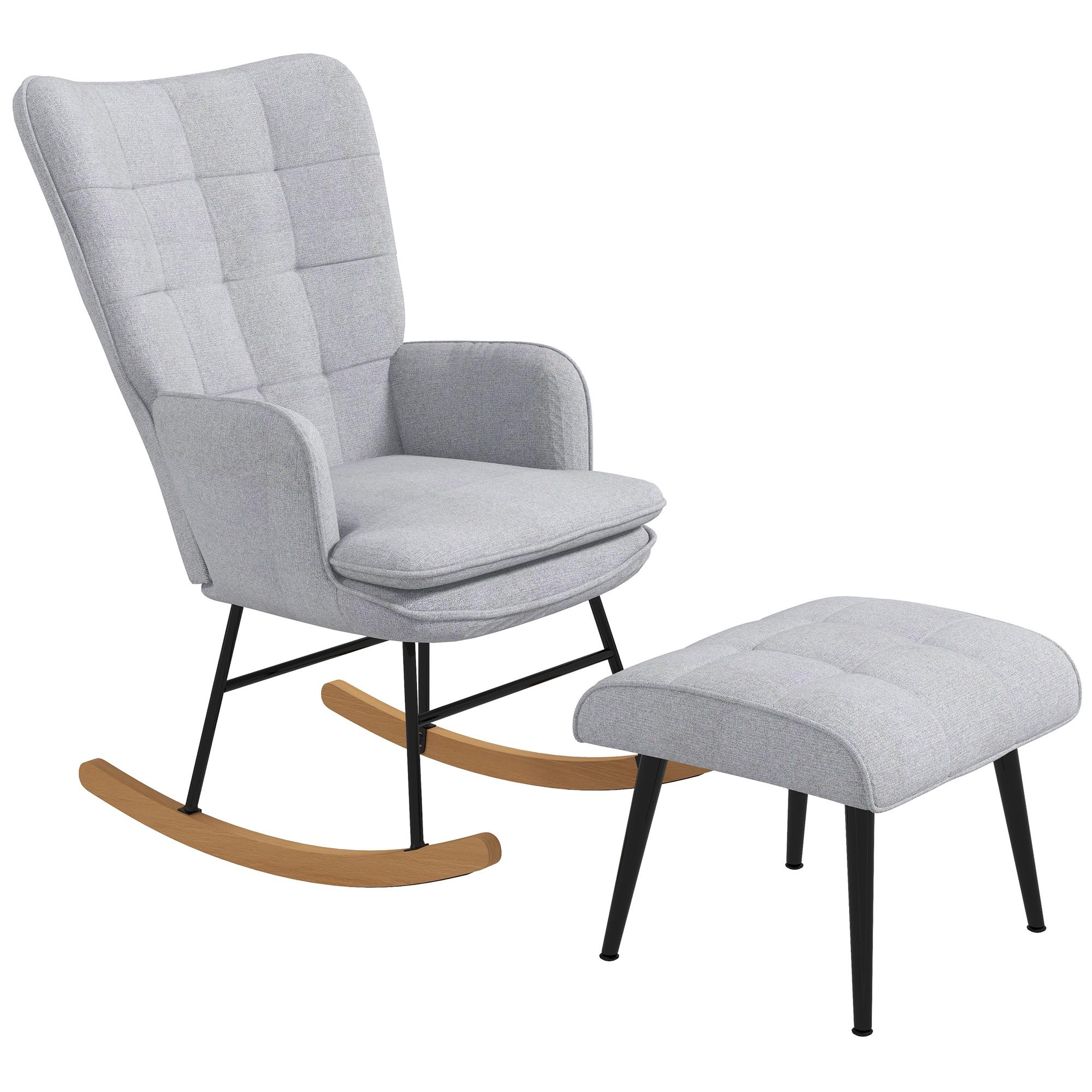 Poltrona Baloiço com Apoio para os Pés Poltrona Relax com Almofada Acolchoada e Anti - Tombo 64x89x90 cm Cinzento