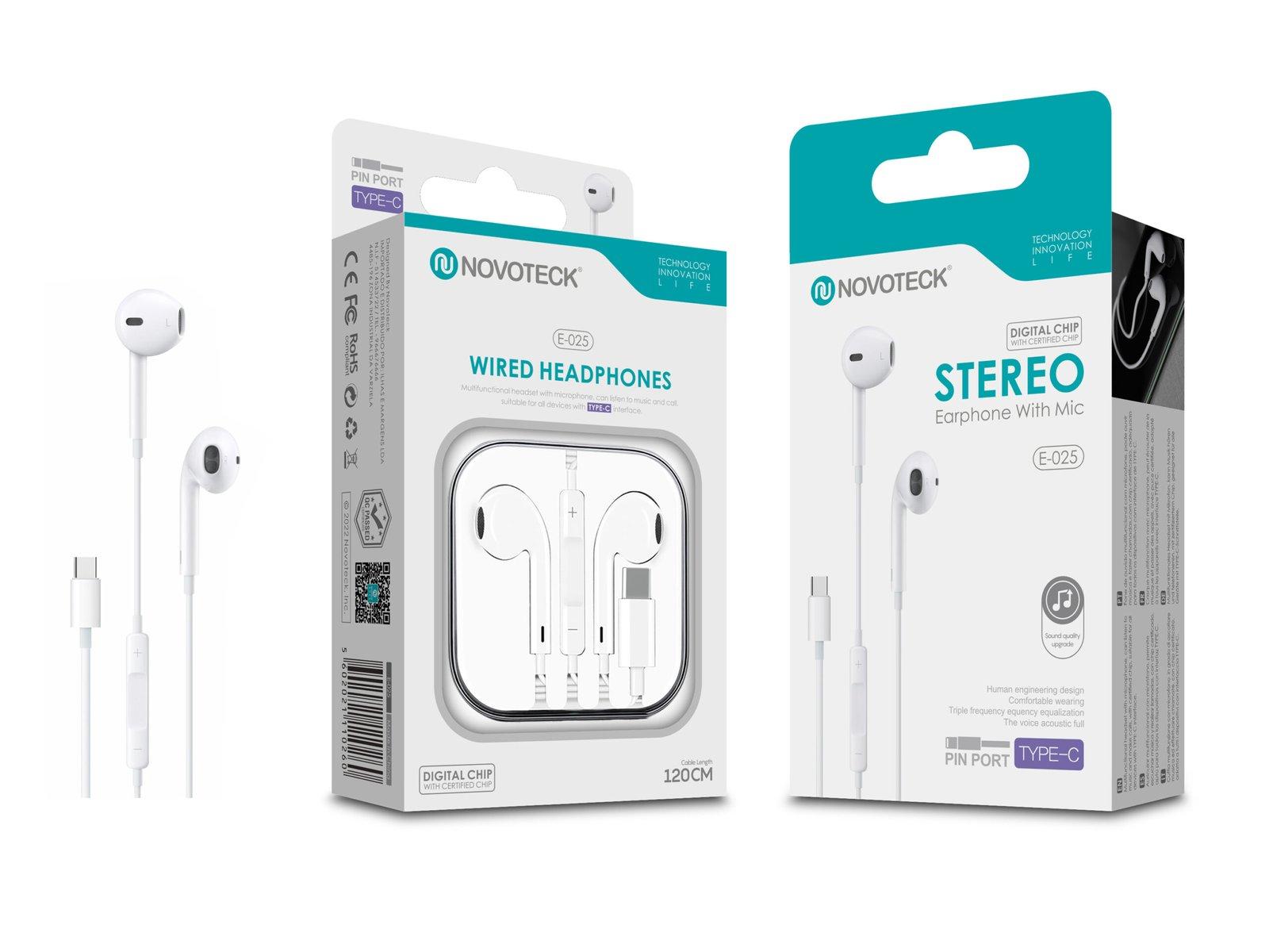 Auriculares com Fio E-025 com Conector TYPE-C Chip Digital