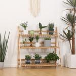 Suporte para Plantas de 3 Níveis de Bambu Suporte para Flores Dobrável para Interior e Exterior 98x37x96,5cm Madeira