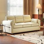 Sofá de 3 Lugares Sofá de Sala Moderno 190x85x80 cm Estofado em Couro Sintético com Bolso Lateral e 2 Almofadas Bege