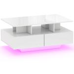 Mesa de Centro Moderna com LED 4 Gavetas Prateleira Aberta e Luzes LED de 16 Cores 90x55x41 cm Branco Brilhante