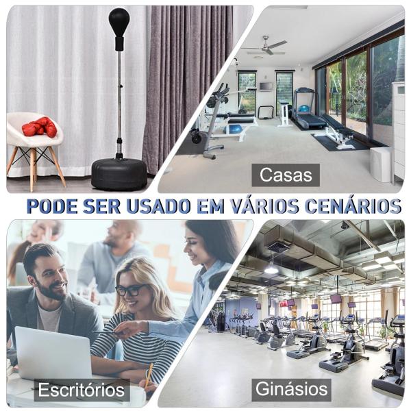 Punching Ball Ajustável em Altura com Base Recarregável Punching Ball de Boxe com Suporte e Luvas Ø48x136 - 154 cm Preto
