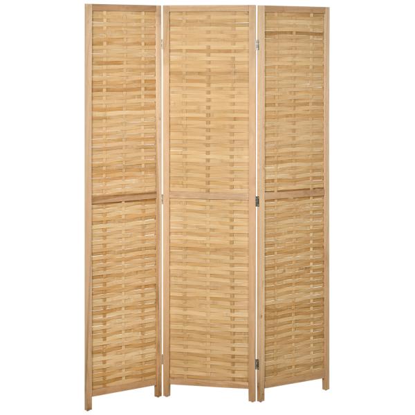 Biombo de 3 Paineis Separador de Ambientes Dobrável 120x1,8x170 cm Divisor de Ambientes com Padrão Tecido em Bambu Madeira