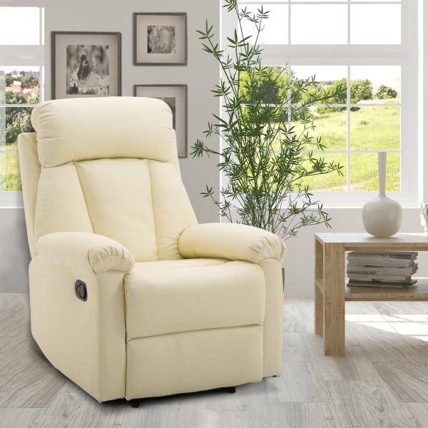 Poltrona Relax Reclinável Estofado em PU Poltrona de Sala de Estar com Apoio para os Pés Retrátil Encosto Alto Apoio para os Braços e Assento Acolchoado Grosso 80x97x107cm Bege