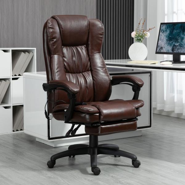 Cadeira de Escritório e Giratória Cadeira de Escritório com Altura Ajustável 6 Pontos de Massagem Controle Remoto e Apoio para os Pés Retrátil 68,5x68,5x119 - 127cm Marrom