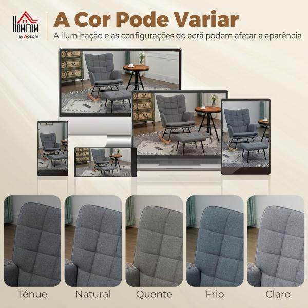 Conjunto de Poltrona Baloiço com Apoio para os Pés Poltrona Relax com Almofada Acolchoada e Anti - Tombo 64x89x90 cm Cinza
