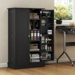 Armário de Cozinha com 2 Portas e 16 Prateleiras Armário de Cozinha Moderno com Prateleiras Ajustáveis 60x30x104 cm Preto