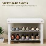 Banco Sapateira de Bambu Organizador de Sapatos com 2 Prateleiras para 6 - 9 Pares de Sapatos 70x28x45 cm Branco