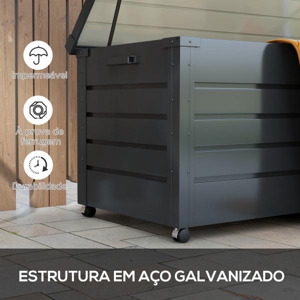 Baú de Exterior 311 L Baú de Armazenamento de Aço Galvanizado com 1 Fechadura para Jardim 120x62x66 cm Cinza Escuro