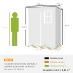 Abrigo de Jardim 1,14 m² 151x92x193 cm Abrigo de Exterior Metálico com Chão Porta de Correr Janela e Teto Inclinado Cinzento