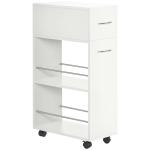 Carrinho de Cozinha com 1 Gaveta e 2 Prateleiras Abertas Carrinho de Cozinha Auxiliar cm Rodas 25x50x85cm Branco