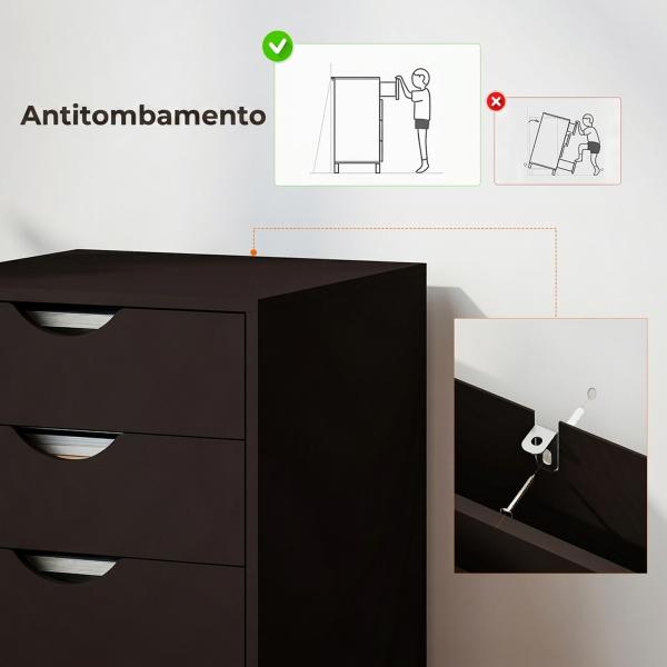 Gaveteiro de Escritório com Rodas e 5 Gavetas Arquivo Móvel para Sala de Estudo 40x40x67 cm Castanho