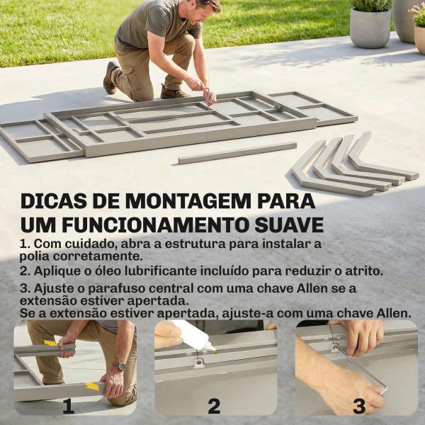 Mesa de Jardim Extensível com Superfície em Alumínio 154/214x85 cm com Efeito Madeira para 8 - 10 Pessoas Cinza Claro