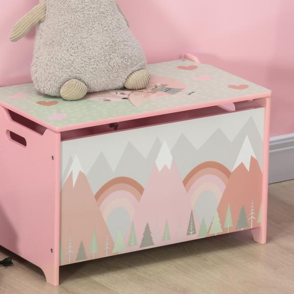 Baú de Brinquedos Organizador de Brinquedos para Crianças de 3 a 8 Anos com Estampado em Animaos 60x37x39 cm Rosa