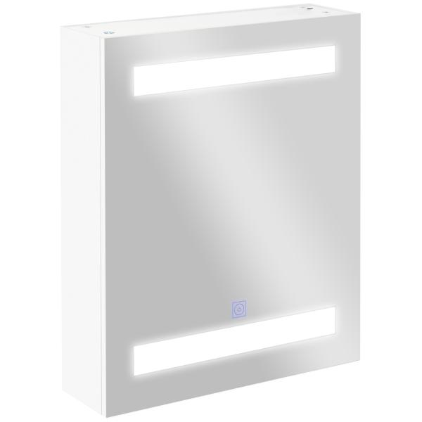 Armário Casa de Banho com Espelho e Luz LED 2 Prateleiras de Armazenamento e Interruptor Tátil 50x15x60cm Branco