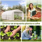 Estufa Tipo Túnel 595x300x200cm Estufa de Jardim Grande com 12 Janelas e Porta Enrolável com Zíper para Cultivo de Plantas Branco