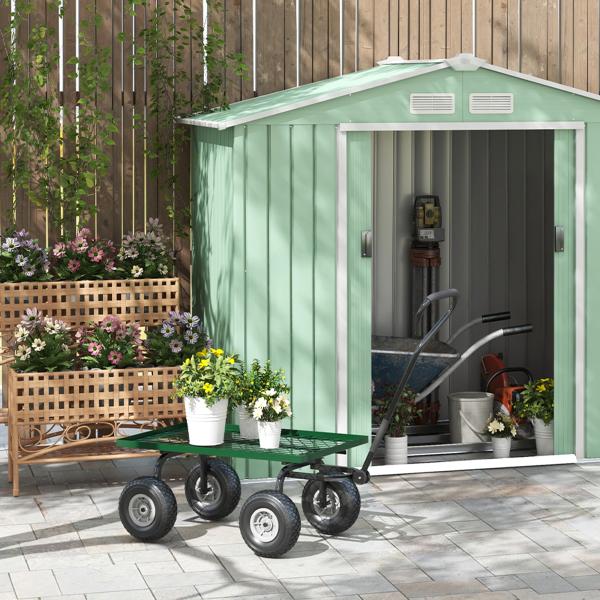 Carro de Transporte com Pega Revestida e 4 Rodas Grandes de Ø24 cm Carrinho de Jardim em Aço 94x48,5x100 cm Preto e Verde