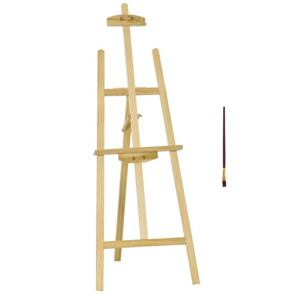 Cavalete de Desenho Estúdio Inclinável 90° com Suporte Tripé e Pincel 51,5x71,5x134,5cm Madeira Natural