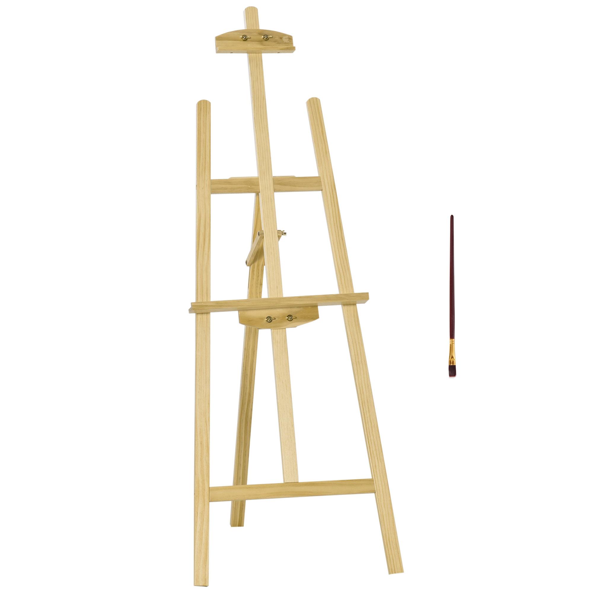 Cavalete de Desenho Estúdio Inclinável 90° com Suporte Tripé e Pincel 51,5x71,5x134,5cm Madeira Natural