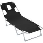 Espreguiçadeira de Jardim Reclinável e Dobrável com Orifício de Leitura Apoio para Cabeça e Encosto Ajustável em 4 Níveis para Praia 182x56x24,5 cm Preto