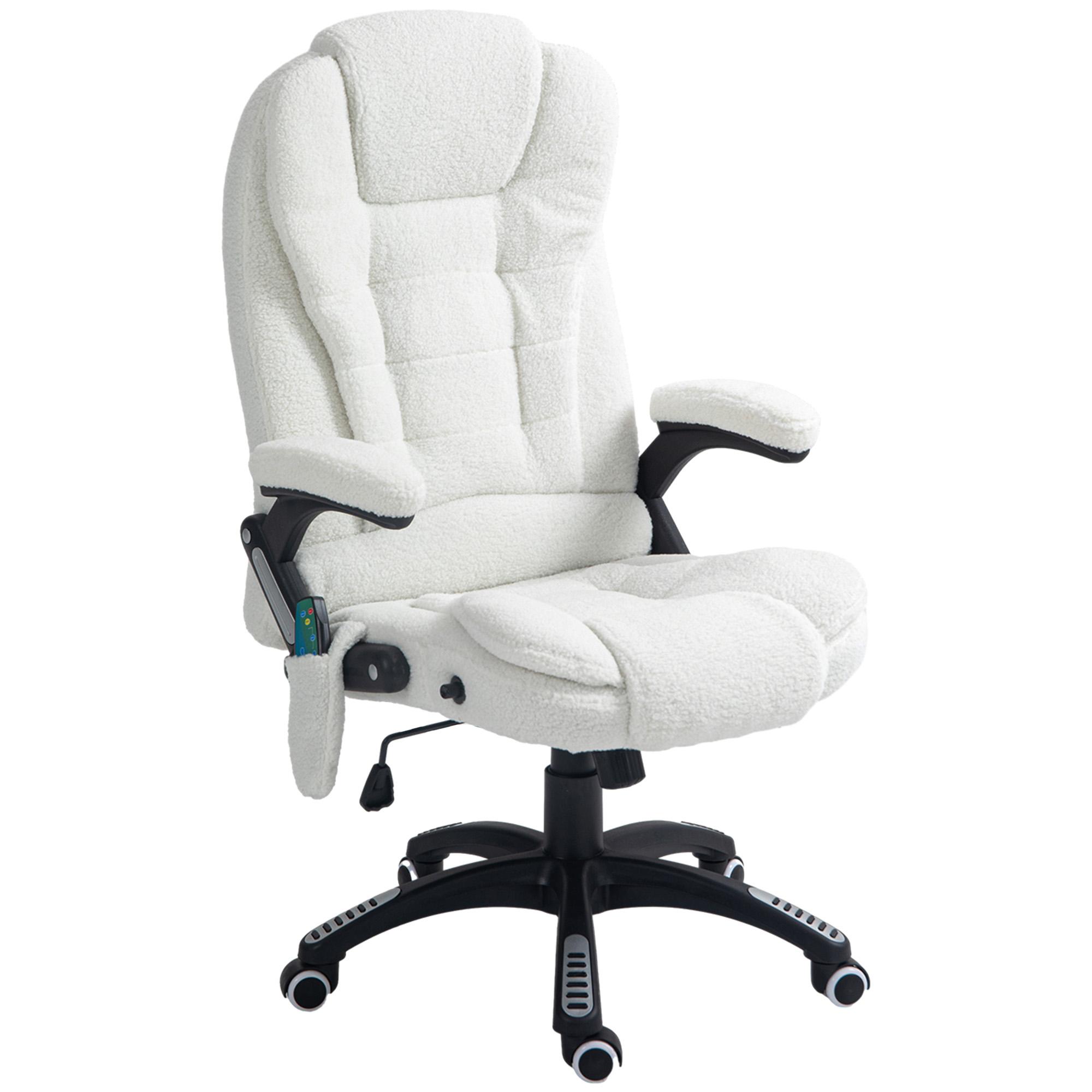 Cadeira de Massagem com 6 Pontos Reclinável até 130° com Função de Aquecimento Tecido em Borrego 67x74x107 - 116 cm Branco