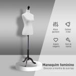 Manequim de Costura Feminino Manequim de Costura Ajustável a 130 - 168 cm com Tripé de Madeira Branco