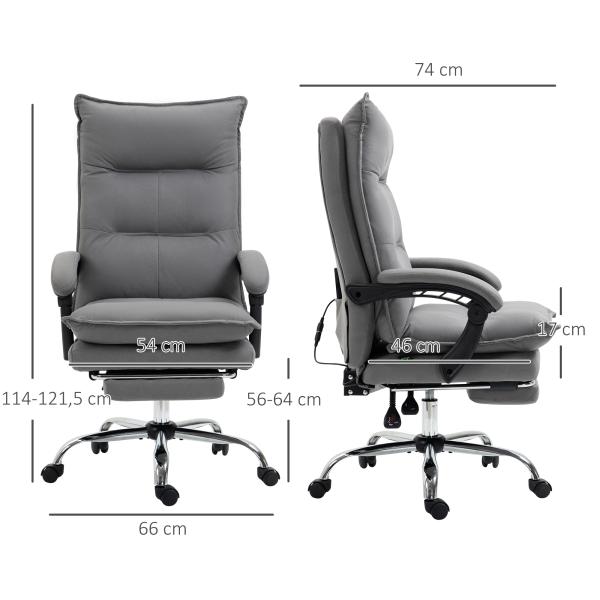 Cadeira de Escritório com 6 Pontos de Massagem e 5 Modos Reclinável com Função de Aquecimento 66x74x114 - 121,5 cm Cinza