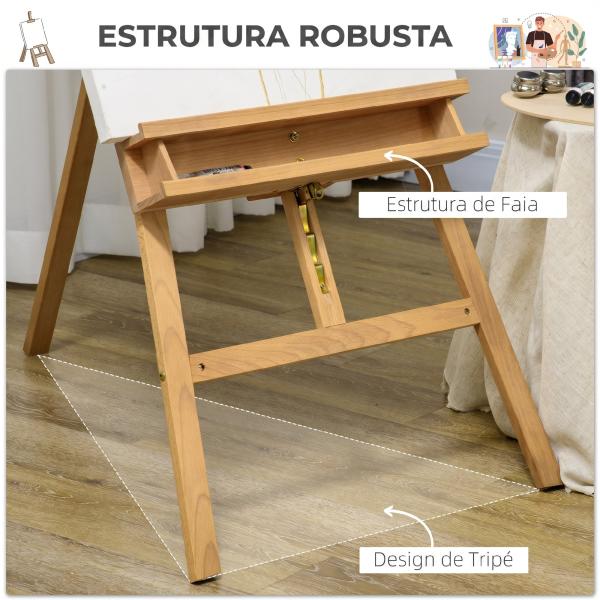 Cavalete de Pintura Dobrável em Madeira, 235 cm, Altura e Ângulo Ajustáveis, Prateleira Inferior, Natural