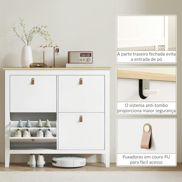 Sapateira para Entrada com 4 Gavetas Prateleiras Ajustáveis e Puxadores em PU para 20 Pares de Sapatos 105x24x95,5 cm Branco
