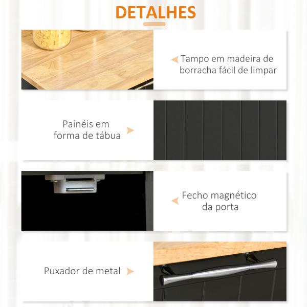 Carrinho de Cozinha com Rodas Móvel Auxiliar de Cozinha com 2 Gavetas 2 Portas Prateleira Ajustável 104x46x91 cm Preto