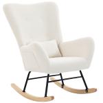 Poltrona Baloiço em Borrego Poltrona para Amamentação com Encosto Acolchoado Almofada e Base de Madeira de Borracha 67x82x100 cm Creme