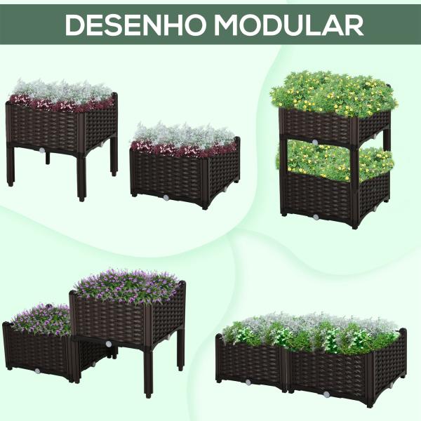 Conjunto de 2 Floreiras Quadradas Floreiras para Flores e Vegetais com Orifícios de Drenagem e Pés Altos 40x40x26 - 44cm Marrom