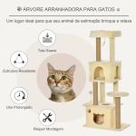Árvore Arranhador para Gatos Centro de Atividades com Plataformas Cavernas de Felpa Suave Postes para Arranhar de Juta Bola Brinquedo Suspenso 60x34x136cm Bege