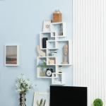 Estante de Parede com 5 Cubos Estante Flutuante de Madeira Estilo Moderno 49,5x10,2x86cm Branco